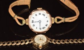 Two 9ct gold ladies wristwatches Regency with gold hands, hour markers and Arabic numerals, silver