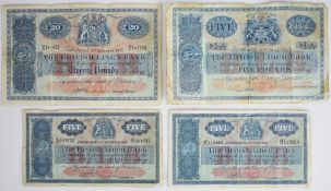 Four Scotland British Linen Bank banknotes 1933-1959 consisting of a hand signed 1933 £5 note (