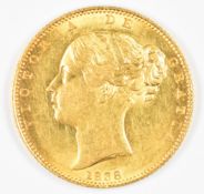1838 Queen Victoria gold full sovereign with young head and shield reverse, uncirculated