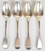 Set of four Georgian hallmarked silver Fiddle pattern table spoons, London William Chawner II,