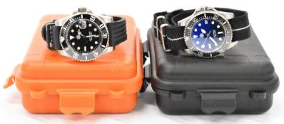 Two San Martin diver's automatic wristwatches, each with luminous hands and hour markers, black