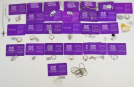 A collection of silver jewellery including champagne diamond ring, four chains, two diopside and