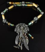 Robert Shields silver, glass and turquoise necklace