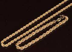 A 9ct gold rope twist necklace and bracelet, 8.8g, 46 & 19cm