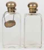 Pair of Victorian hallmarked silver mounted travelling spirit or similar flasks with hinged