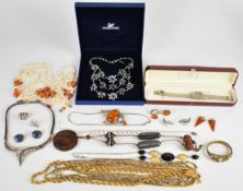 A collection of jewellery, some silver including two necklaces (105g), four pairs of earrings and