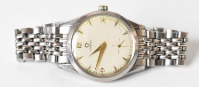 Omega gentleman's wristwatch with subsidiary seconds dial, gold hands and hour markers, silver dial,
