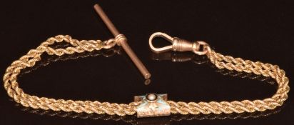 Victorian ladies fob watch chain made up of two rope twist chains and a slider set with a split