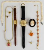 Silver gilt bracelet and matching pendant set with rhodochrosite on sliver gilt ribbon necklace,