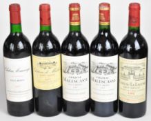 Five bottles of Haut-Medoc Bordeaux red wine comprising Chateau de Malleret 1994, Chateau Maucamps