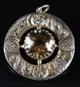 Scottish silver pendant set with a round cut citrine, by Robert Allison, 4.7cm, 26.5g