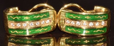 A pair of 18ct gold Fabergé Victor Mayer earrings set with enamel and diamonds, engraved 59/1000, in