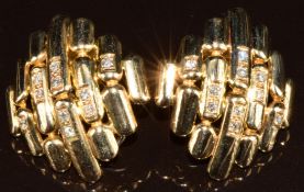 A pair of 9ct gold earrings set with diamonds, 15.7g, 2.7cm