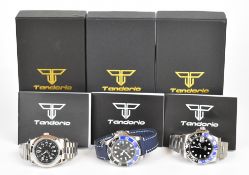 Three Tandorio gentleman's wristwatches GMT Automatic with luminous hands and hour markers, black