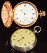 Two pocket watches Waltham gold plated keyless winding full hunter with subsidiary seconds dial,