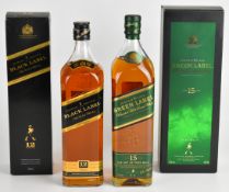 Two bottles of Johnnie Walker Scotch Whisky comprising Green Label Aged 15 Years and Black Label