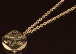 A 9ct gold locket on 9ct gold chain made up of ridged oval links, 12.7g, 54cm