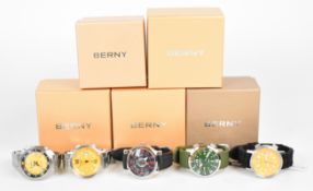 Five Berny gentleman's automatic wristwatches, two AM7081M, AM053M, AM339M and AM1970M, all in