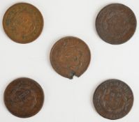 Five United States of America One Cent coins 1818-1850, consisting of four 'Coronet' Cents (1818,