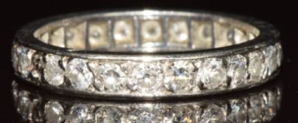 Art Deco platinum eternity ring set with twenty-five round cut diamonds each approximately 0.05ct,
