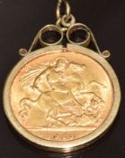 1913 gold half sovereign in 9ct gold pendant mount, 5.3g