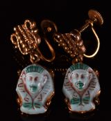 A pair of Neiger earrings set with aqua coloured pharaoh beads