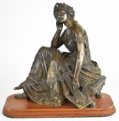 Alfred-Louis Habert (1824-1893) cast bronze of Greek muse Erato seated with lyre, height 31cm.