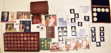 Collection of cased and loose collectable coins including Britannia Pennies of the 20th Century,