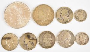 Approximately 75g of pre-1965 American silver coinage to include an 1889 Morgan dollar