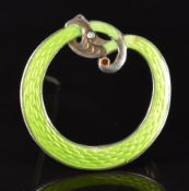 Marius Hammer silver brooch in the form of a serpent set with green guilloché enamel, 4.1g, 2.7cm