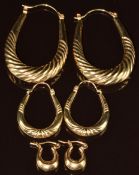 Three pairs of 9ct gold earrings, 5.2g