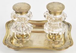19th century Dutch silver condiment set with cut glass bottles, and silver marks for 1875, width