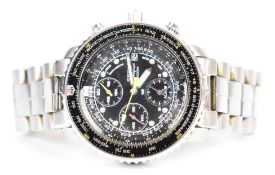 Seiko Flightmaster gentleman's alarm chronograph wristwatch ref. 7T62-0E80 with date aperture,