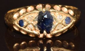 An 18ct gold ring set with sapphires and diamonds, 2.3g, size J