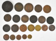 18th/19thC coins and trade tokens including 1791 Southampton, George III 1805 Hibernian, 1837