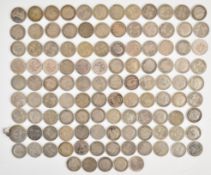 Approximately 156g of pre-1920 British silver 3d coins to include some higher grade Victorian