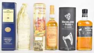 Three bottles of single malt Scotch Whisky comprising Glenlivet 18 year old 43% vol, Glenmorangie 10