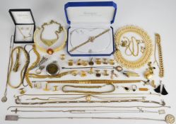 A collection of jewellery including 9ct gold earrings each set with a cameo, Sarah Coventry