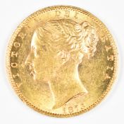 1873 Queen Victoria gold full sovereign with young head and shield reverse, die number 20, EF