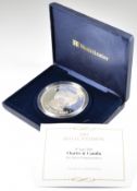 Cased 2005 Royal Wedding Charles and Camilla 5oz .999 silver commemorative coin, with certificate