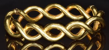 Italian 18k gold bangle in a double helix design by Idea, 26.5g