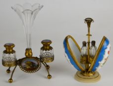 Two scent / perfume bottle etui / epergnes in the Sèvres style, the epergne stand decorated with