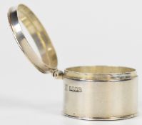 Scottish George VI hallmarked silver pill or trinket box of plain circular form with hinged lid,