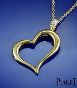 Piaget 18ct gold heart pendant, the diamond encrusted loop set with thirteen diamonds, on Piaget