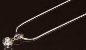 A 9ct white gold pendant set with a diamond of approximately 0.2ct, on 9ct white gold snake chain,