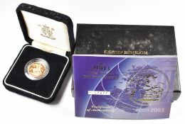 2003 Royal Mint limited edition 7477/15000 proof gold full sovereign, cased with certificate