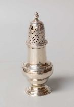 A George III Silver Pepperette, by John Delmester, London, 1764, vase-shaped and on spreading