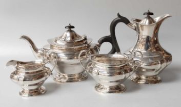 A Four-Piece George V Silver Tea-Service, by Sydney Hall and Co., Sheffield, 1933, each piece fluted
