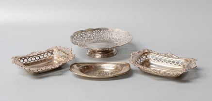 Four Various Silver Dishes, comprising an oblong dish, by Walker and Hall, in the manner of David