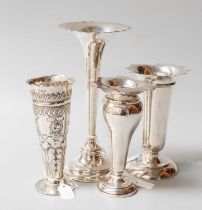 Four Assorted Silver Vases, each variously tapering, 19cm high and smaller, 11oz 10dwt, 357gr (4)